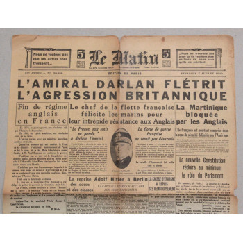 JOURNAL LE MATIN MERS-EL -KEBIR 7 JUILLET 1940
