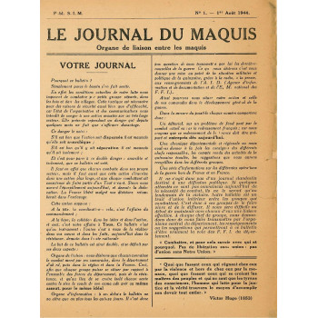 LE JOURNAL DU MAQUIS N°1 DU 1er AOUT 1944